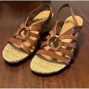 White Mountain Espadrille Wedge Sandals Women's 7.5 Brown Strappy Casual Shoe